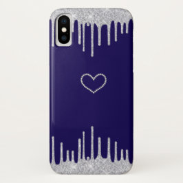 Elegant Diamond Heart iPhone X Case - Navy