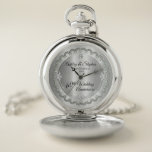 Elegant Diamond Jubilee 60. Hochzeitstag  Taschenuhr<br><div class="desc">Opulente Eleganz umrahmt dieses 60-jährige Hochzeitsstipendesign in einem einzigartigen geschmolzenen Diamantendesign mit zentrischem Teardrop-Diamant mit Imitaten, die Glitzern auf einem silberfarbenen Farbverlauf hinzufügen. Originelles Design von Holiday Hearts Designs (Rechte vorbehalten). Bitte beachten Sie, dass alle Verzierungen bedruckt sind und nur in flacher, bedruckter Ausführung so real wie möglich erscheinen. Dazu...</div>