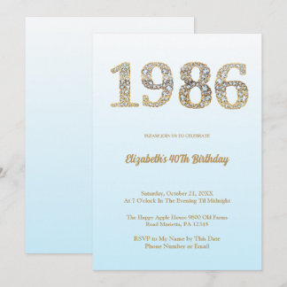 Elegant Diamond Year 1986 40th Birthday Party Einladung
