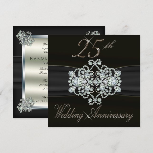 Elegant Diamonds 25. Silver Wedding Jubiläum Einladung (Vorne/Hinten)