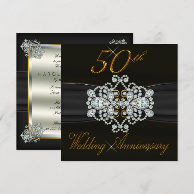 Elegant Diamonds 50. Gold Wedding Jubiläum Einladung (Vorne/Hinten)