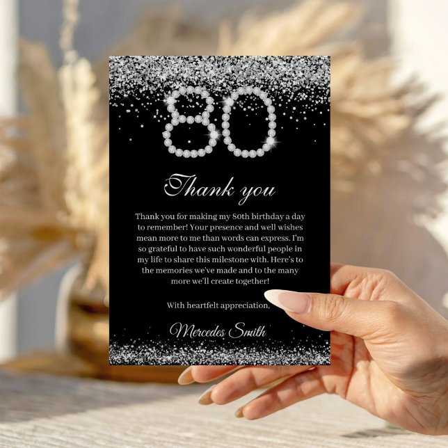 Elegant Diamonds 80. Geburtstag Danke Karte (Silver Diamond 80th Birthday Thank you card)