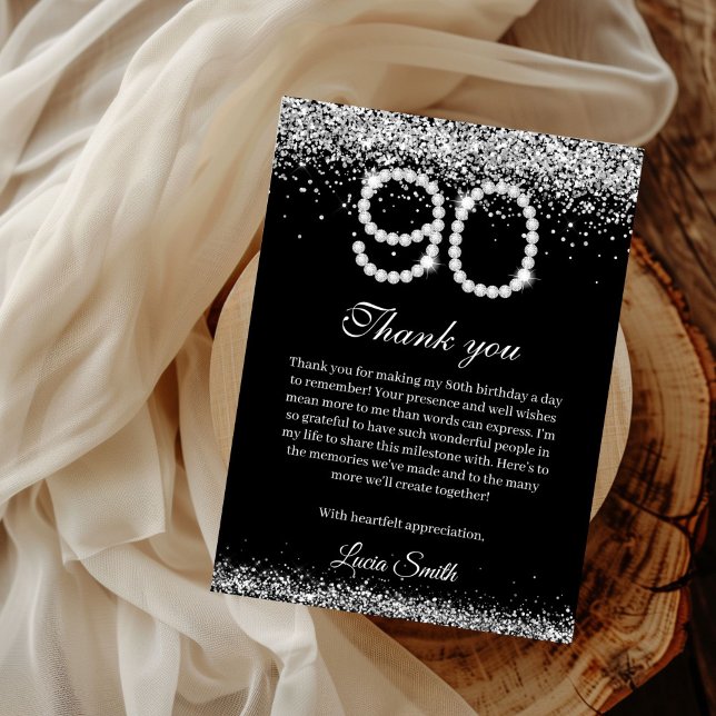 Elegant Diamonds 90th Birthday Thank you Card Dankeskarte (Diamonds 90th Birthday Invitation)