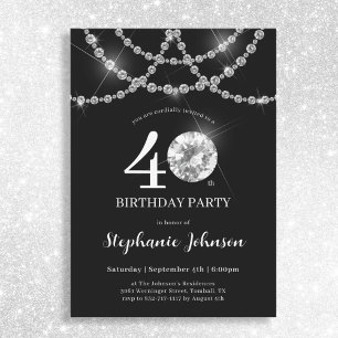 Elegant Diamonds Black 40. Geburtstag Party Einladung