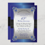 Elegant Diamonds | Blue Spinel 65 Jahre Jubiläum Einladung<br><div class="desc">Brilliant raffiniert und stilvoll 65. Hochzeitstag Einladung mit bedrucktem blauem Satin-Look Hintergrund und schwarzem Satin-Band mit Diamanten und blauen Spinel-Eckklammern. Die Imitate schwarzes Band und Farbverlauf Saphir Hintergrund werden auf der Rückseite für einen polierten, raffinierten Look fortgesetzt. Originelles Design von Holiday Hearts Designs (alle Rechte vorbehalten). Bitte beachten Sie, dass...</div>