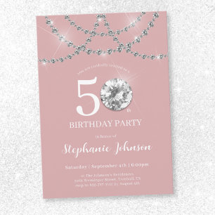 Elegant Diamonds Blush Pink 50. Geburtstag Einladung