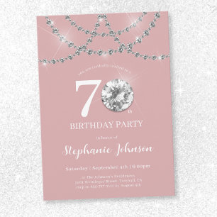 Elegant Diamonds Blush Pink 70. Geburtstag Einladung