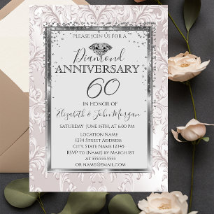 Elegant Diamonds Damask Hochzeitstag Einladung