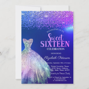 Elegant Diamonds, Dress Blue Sweet 16 Einladung
