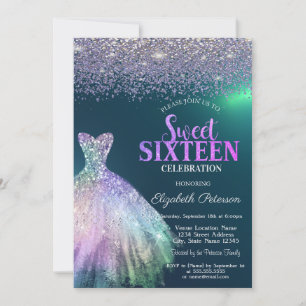 Elegant Diamonds, Dress Green Sweet 16 Einladung