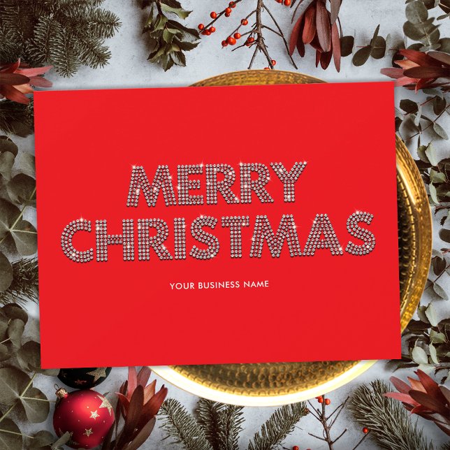 Elegant Diamonds Frohe Weihnachtsgeschäft Red Feiertagskarte (Front)