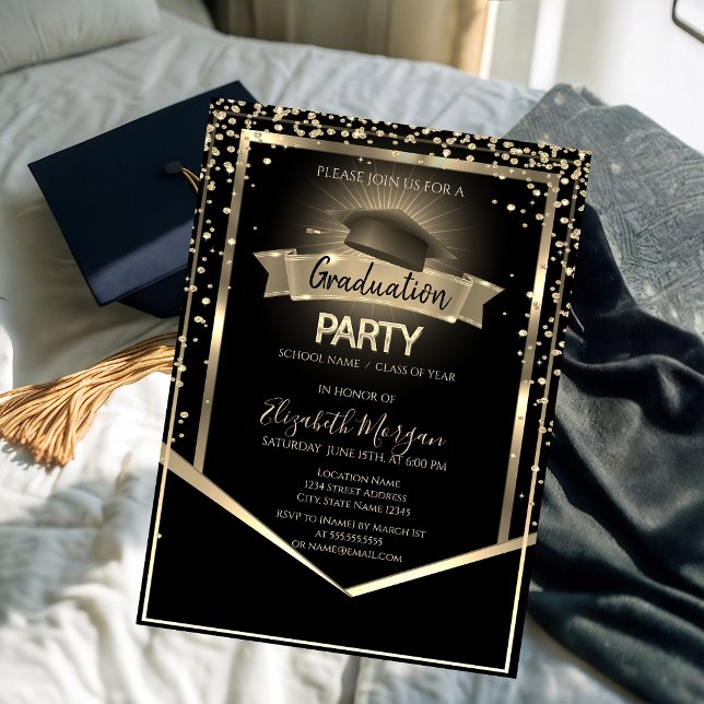 Elegant Diamonds Grad Cap Black Abschluss Einladung (Von Creator hochgeladen)