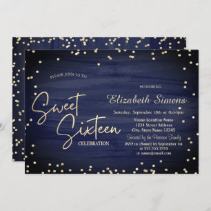 Elegant Diamonds Navy Blue Gold Script Sweet 16 Einladung