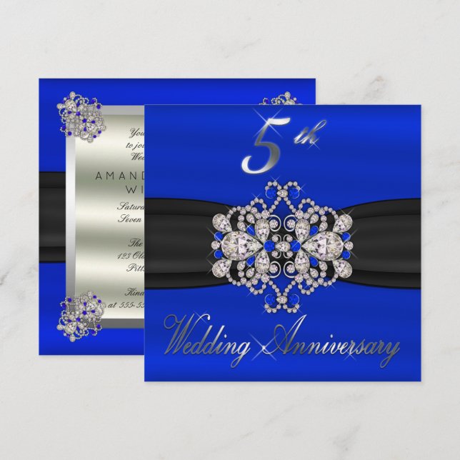 Elegant Diamonds Sapphire 5. Hochzeitstag Einladung (Vorne/Hinten)
