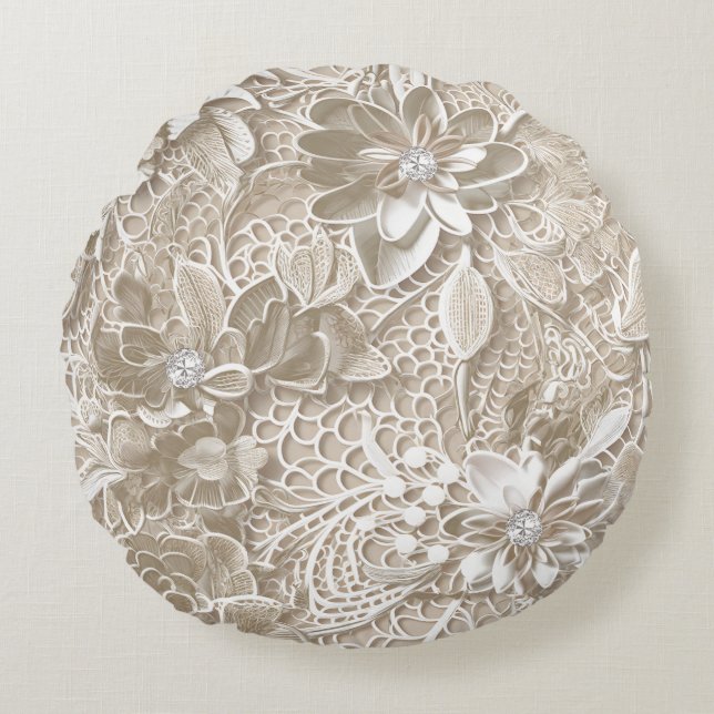 Elegant diese Spitzen und Diamanten Rundes Kissen (Vorderseite)