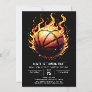 Elegant Digital Orange Basketball Geburtstag Einladung