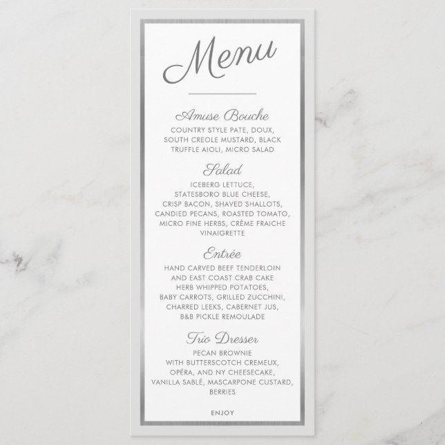 ELEGANT DINNER MENU modern reception silver gray Menükarte (Vorderseite)