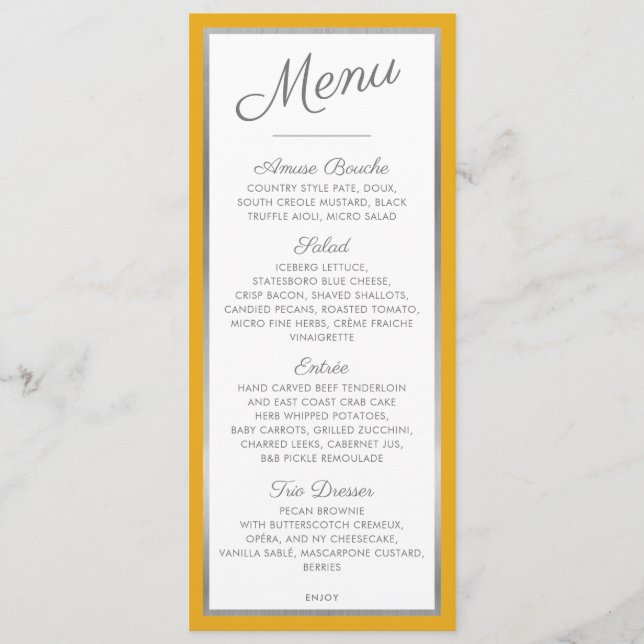 ELEGANT DINNER MENU Moderner Empfang Senf grau Menükarte (Vorderseite)