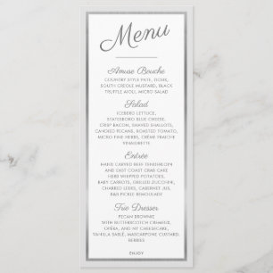 ELEGANT DINNER MENU Moderner Empfang Silbergrau Menükarte