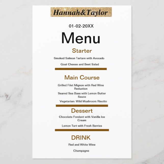 Elegant dinner party menu template (Vorderseite)