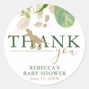 Elegant Dinosaur Green und Gold Baby Dusche Runder Aufkleber