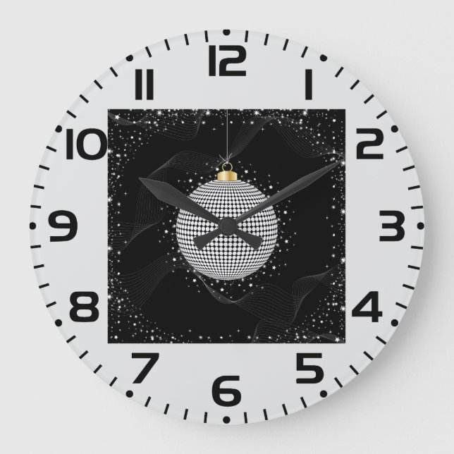 Elegant Disco Ball Christmas Ornament Große Wanduhr (Vorderseite)