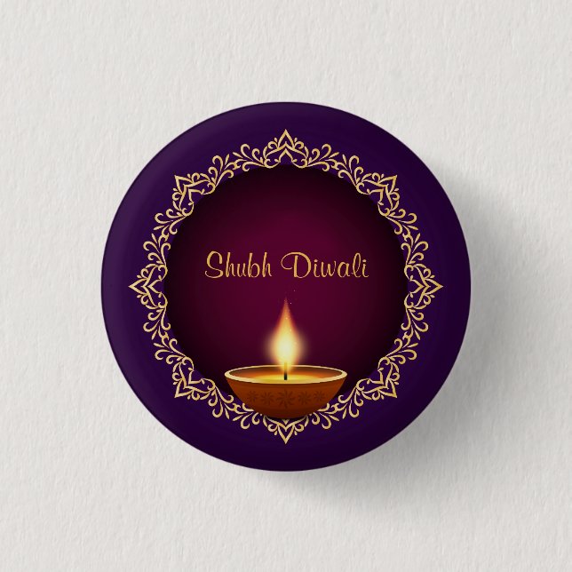 Elegant Diwali Diyas Lila Button (Vorderseite)