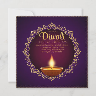 Elegant Diwali Diyas Lila Einladung