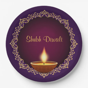 Elegant Diwali Diyas Lila Pappteller