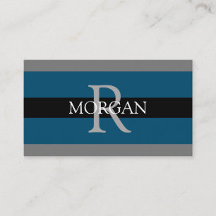 Elegant DIY Monogram Name Blk DkGray Ocean Blue Visitenkarte
