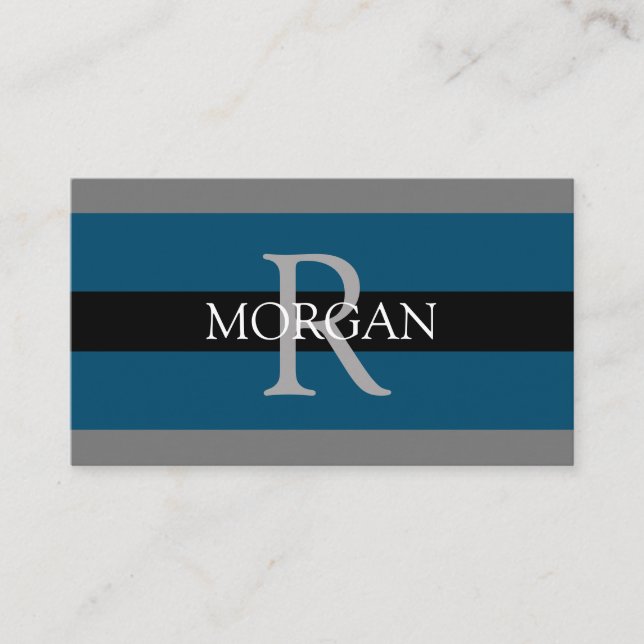 Elegant DIY Monogram Name Blk DkGray Ocean Blue Visitenkarte (Vorderseite)