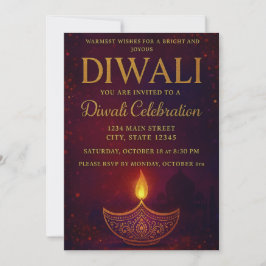 Elegant Diya & Gold Script Diwali Celebration Einladung