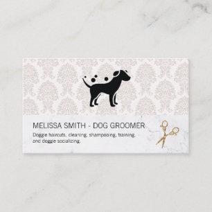 Elegant Dog Groomer   Damask Marble Chic Visitenkarte