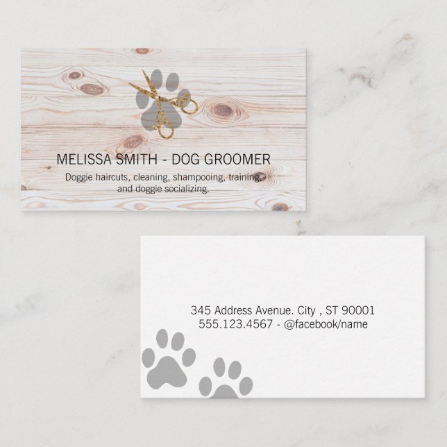 Elegant Dog Groomer | Holzkappen Visitenkarte (Vorne/Hinten)
