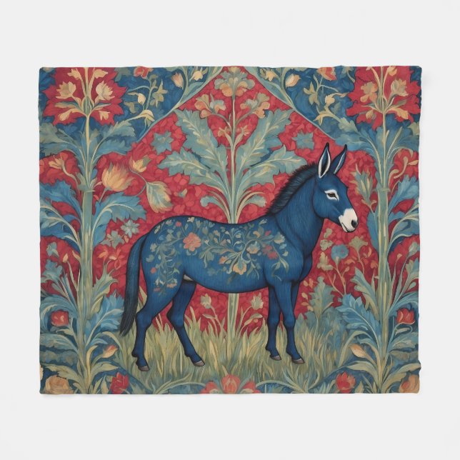 Elegant Donkey William Morris Inspiriert Gemustert Fleecedecke (Vorderseite (Horizontal))