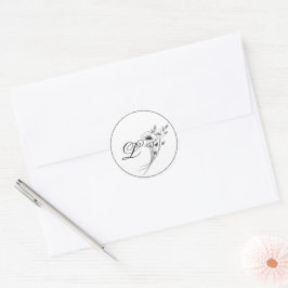 Elegant Doodle Floral Monogram Runder Aufkleber