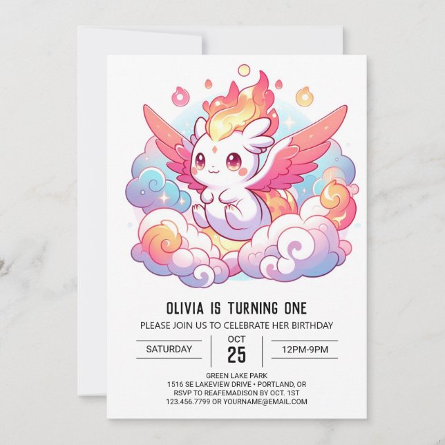 Elegant Dragon 1. Geburtstag Einladung (Vorderseite)