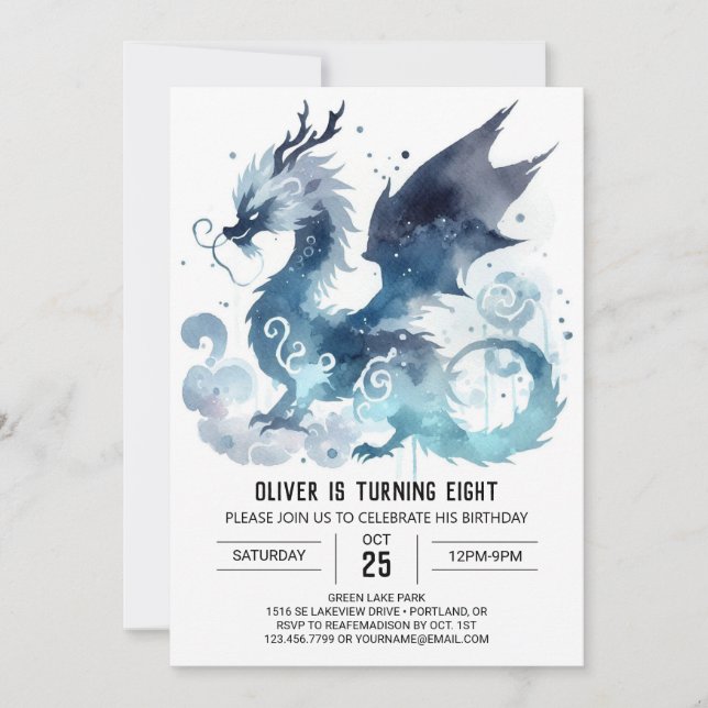Elegant Dragon Birthday Printable Einladung (Vorderseite)