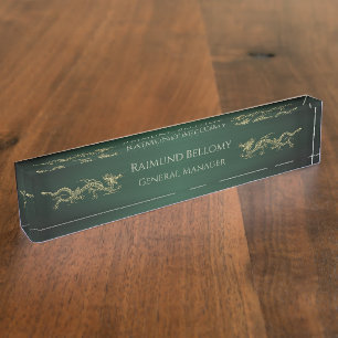 Elegant Dragon Green Metallic Desk Namplate Namensplakette