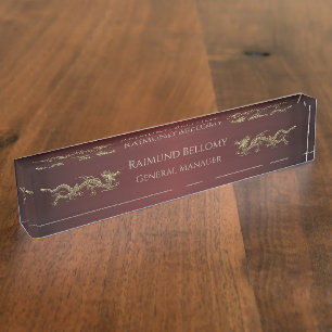 Elegant Dragon Red Metallic Desk Namplate Namensplakette