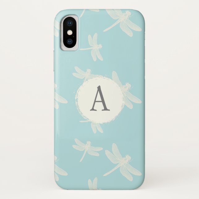 Elegant Dragonflies Blue Monogram Case-Mate iPhone Hülle (Rückseite)