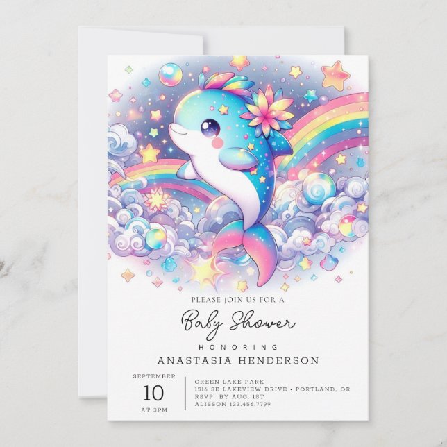 Elegant Dreamy Dolphin Baby Shower Einladung (Vorderseite)