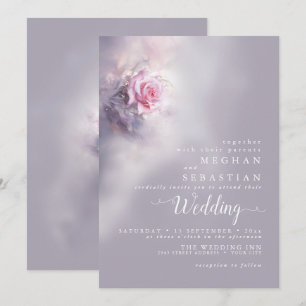 Elegant Dreamy Pink Rose on Dusty Lilac Einladung