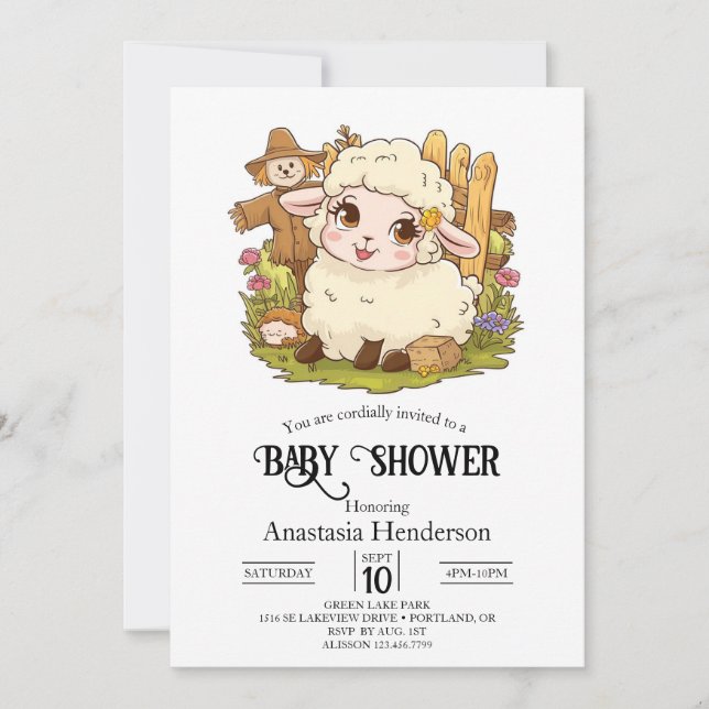 Elegant Dreamy Sheep Baby Shower Einladung (Vorderseite)