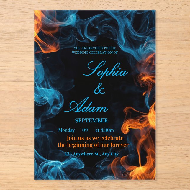 Elegant Dual Flame Wedding Invitation Acryleinladungen (Vorderseite)