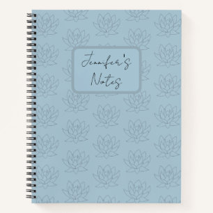 Elegant Duck Egg Blue Simple Floral Lotus Notizbuch