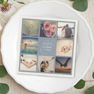 Elegant dunkelblauer Ampersand Hochzeitfoto Collag Serviette