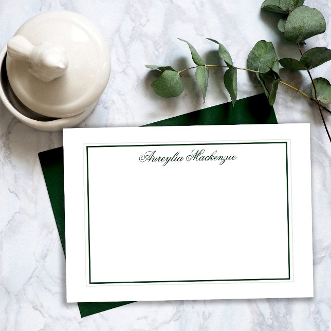 Elegant dunkelgrün und weiß Personalisiert Mitteilungskarte (Elegant Dark Green and White Personalized Note Card)