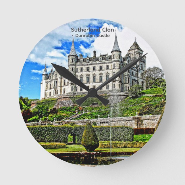 Elegant Dunrobin Castle Scotland Sutherland Clan Runde Wanduhr (Vorderseite)