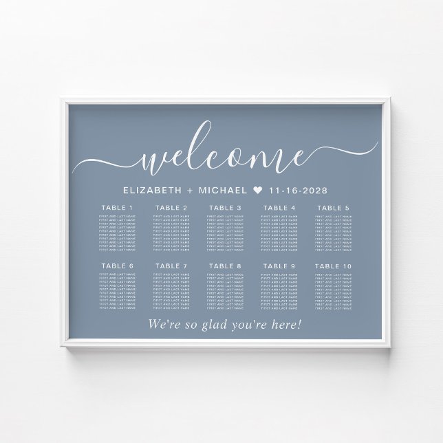 Elegant Dusty Blue 10 Table Wedding Seating Chart Poster (Von Creator hochgeladen)